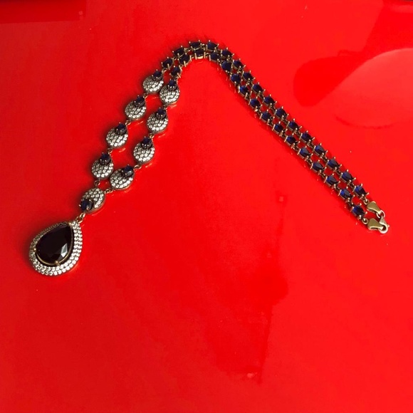 Handmade Vintage Silver Women Sapphire  Necklace - Picture 4 of 4